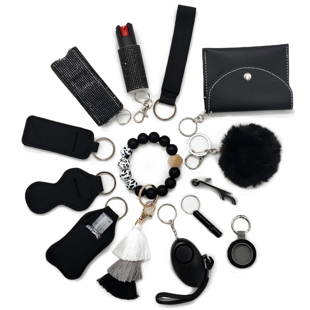 8081 Gift Keychain Set with Card Holder, Wristlet Strap, Whistle, Travel